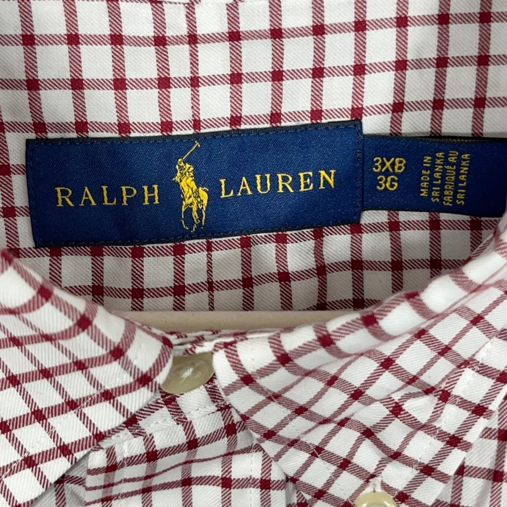 Ralph Lauren Mens Shirt 3XB Red Check Big & Tall Cotton Long Sleeve Pony Logo - Picture 2 of 10